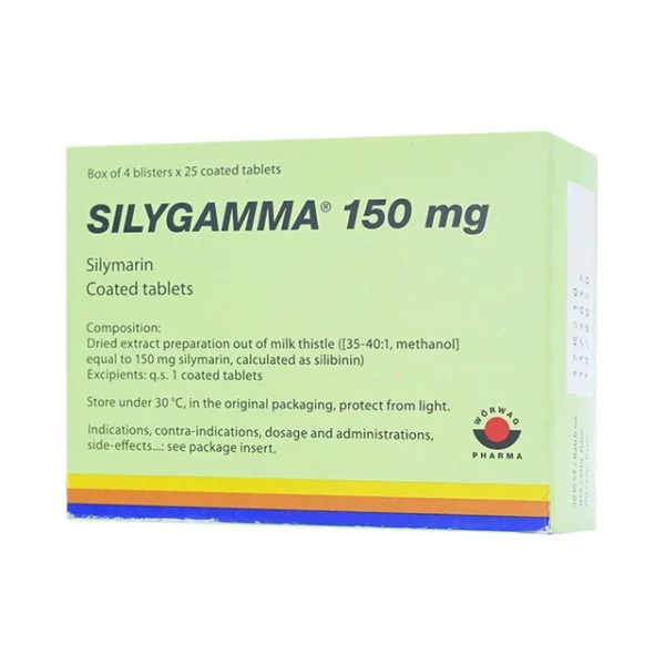 Thuốc Silygamma 150mg Worwag điều trị viêm gan mãn tính, xơ gan (4 vỉ x 25 viên)