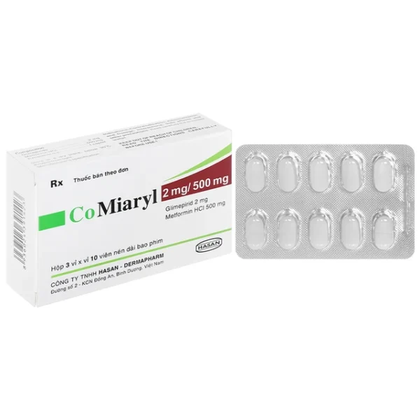Thuốc CoMiaryl 2mg/500mg Hasan điều trị đái tháo đường típ 2 (3 vỉ x 10 viên)